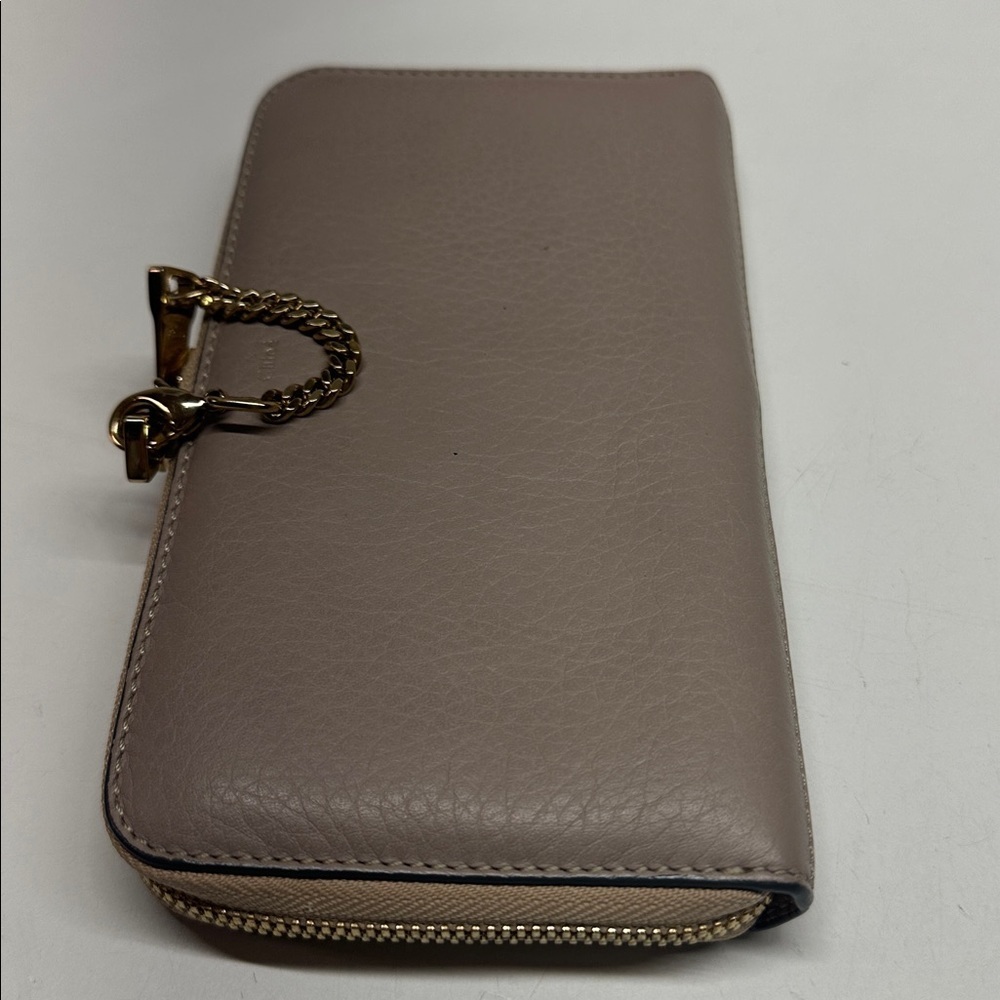 Chloe Bailey Long Wallet Two Tone Zip Around Leather Neutral Tan Ivory Gold - Picture 3 of 14